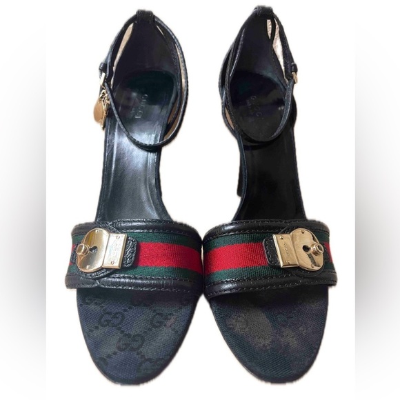 GUCCI GG & Black Leather And Web
Ankle Strap Sandals Size 10B - Picture 4 of 15